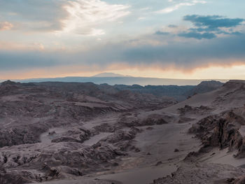 Scenic view of mountains against sky during sunset