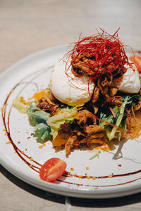 Close-up of food in plate on table