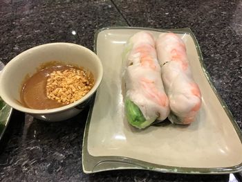 High angle view of food in plate