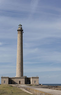 Lighthouse by sea against sky