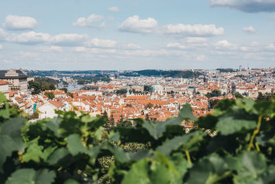 High angle view of townscape against sky