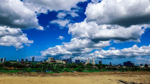 Panoramic view of buildings against sky