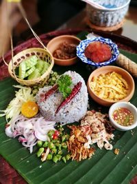 High angle view of food in bowl