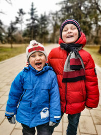 Portrait of a smiling boy in winter