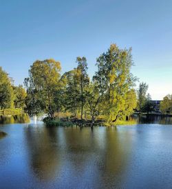 Scenic view of calm lake against clear sky