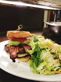 Close-up of burger in plate