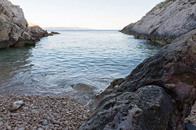 Scenic view of sea against clear sky