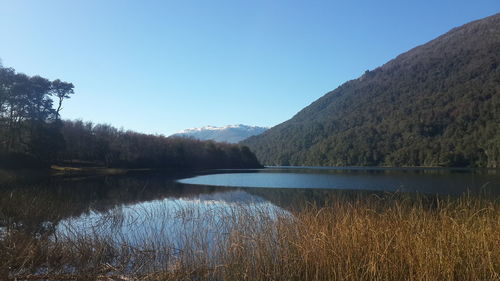 Scenic view of lake against clear sky