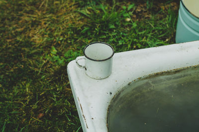 High angle view of drink on table