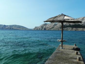 Scenic view of sea against clear blue sky