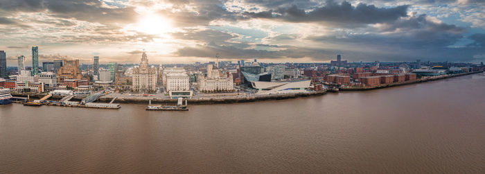 Beautiful aerial panoramic view of the liverpool city skyline