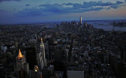 High angle view of cityscape against sky at dusk