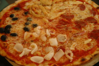 High angle view of pizza