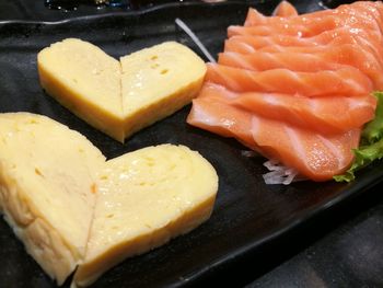 High angle view of fish on plate