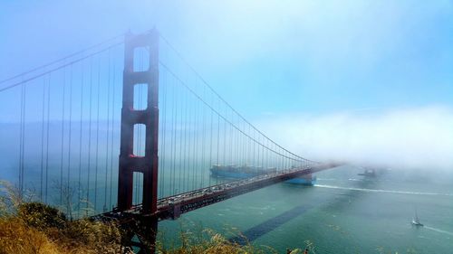 Suspension bridge over river