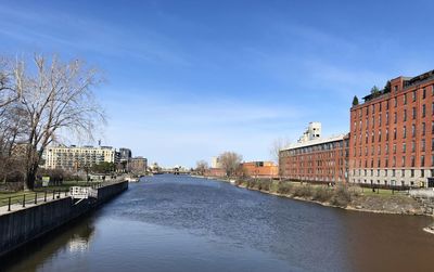 River in city against sky