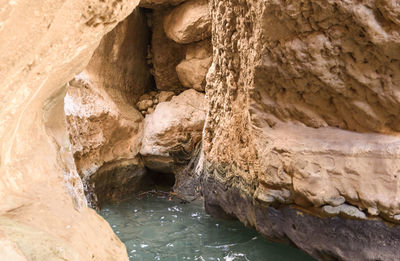 Scenic view of river flowing through cave