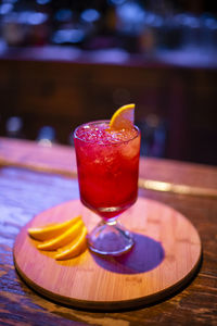 Close-up of drink served on table