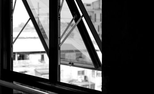 Close-up of train seen through window