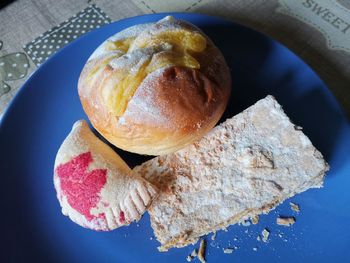 High angle view of breakfast on table