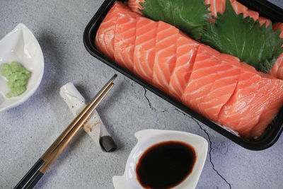 High angle view of food on table