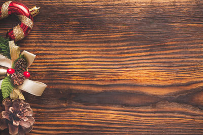 High angle view of christmas decoration on table