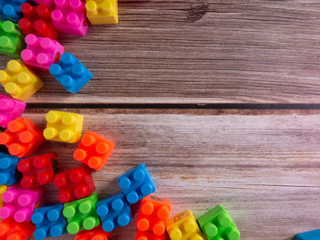 High angle view of toys on table