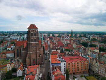 High angle view of buildings in city