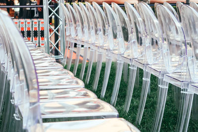 Close-up of shopping carts in row