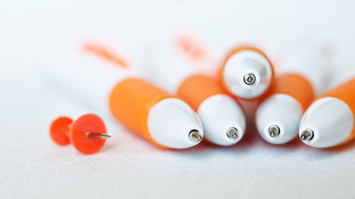 High angle view of buttons on table