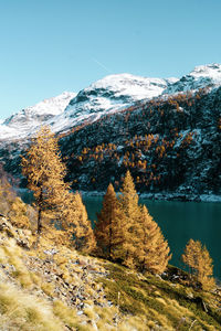 Scenic view of snowcapped mountains against sky