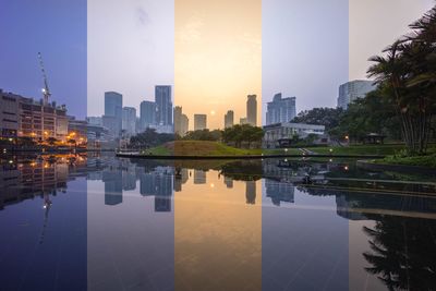 City skyline at dusk