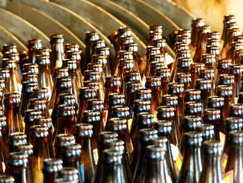 Full frame shot of wine bottles