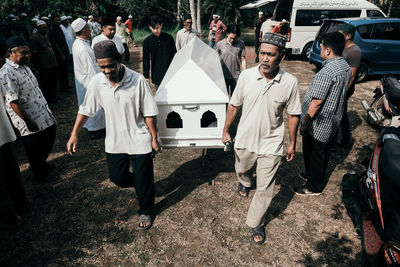 People standing on street market