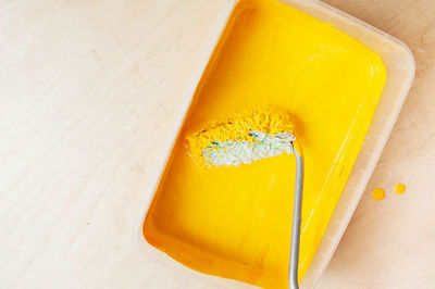 High angle view of orange on table
