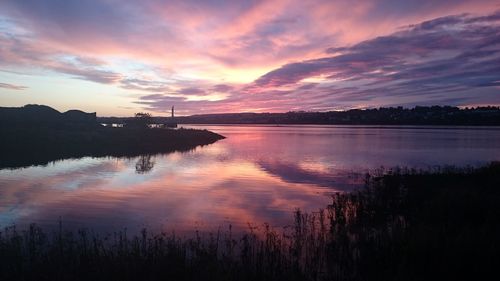 Scenic view of lake against sky during sunset