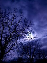 Low angle view of bare tree against cloudy sky