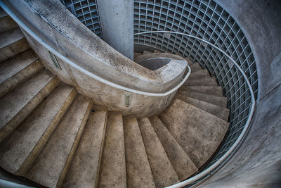 High angle view of spiral staircase in building