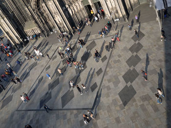 High angle view of people on city street