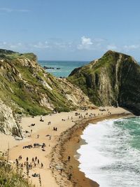 High angle view of people on beach