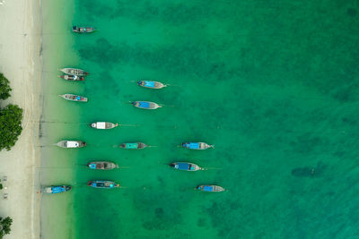 High angle view of boats in sea