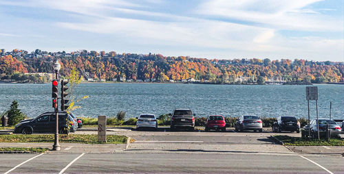 City by sea against sky