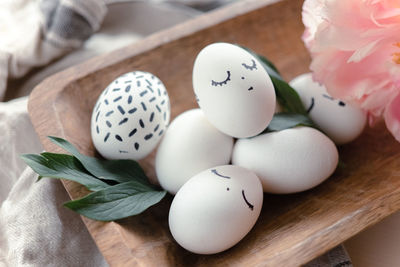 Close-up of easter eggs on table