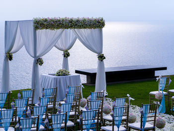 View of beach wedding