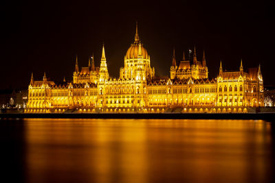 Long exposure night picture from beautiful, famous parliament from budapest, capital of hungary