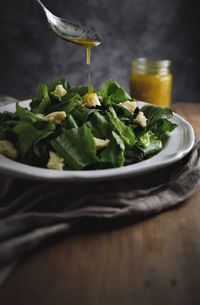 Close-up of salad in bowl on table