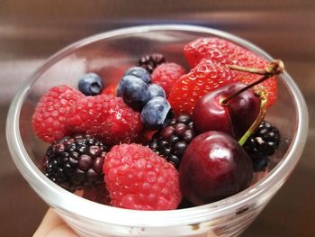 Close-up of strawberries in bowl on table