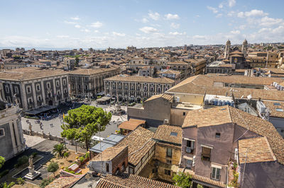 High angle view of townscape against sky