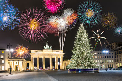 Illuminated christmas tree at night