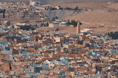 High angle view of buildings in city
